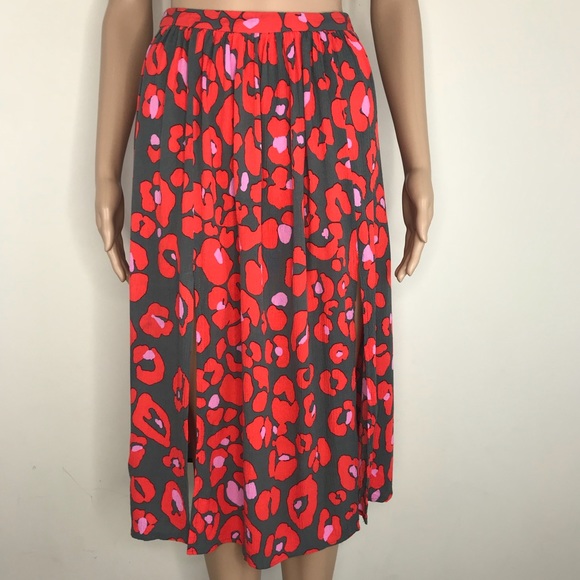 red animal print skirt